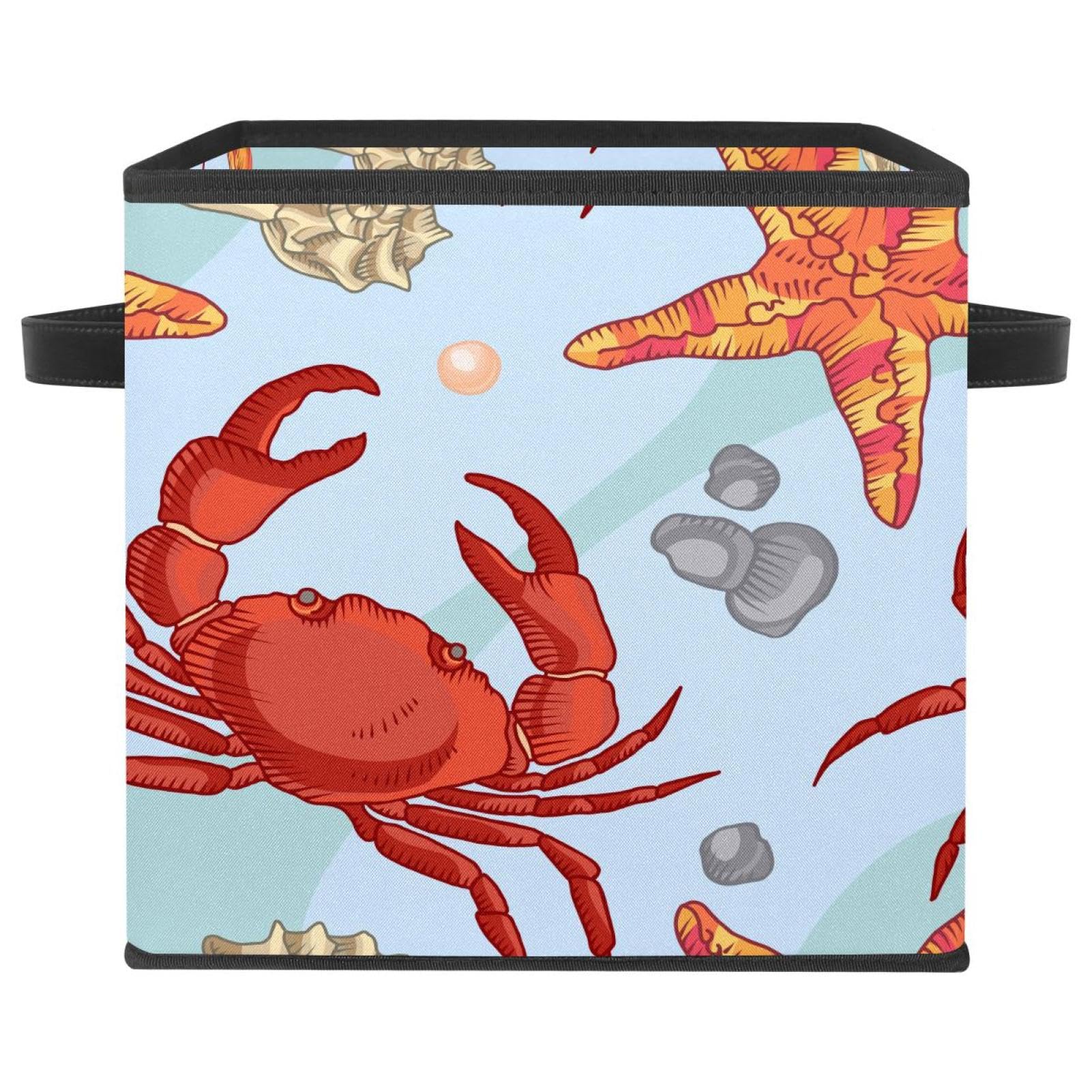 Boîte de rangement pliable cube en tissu motif étoile de mer pour placard