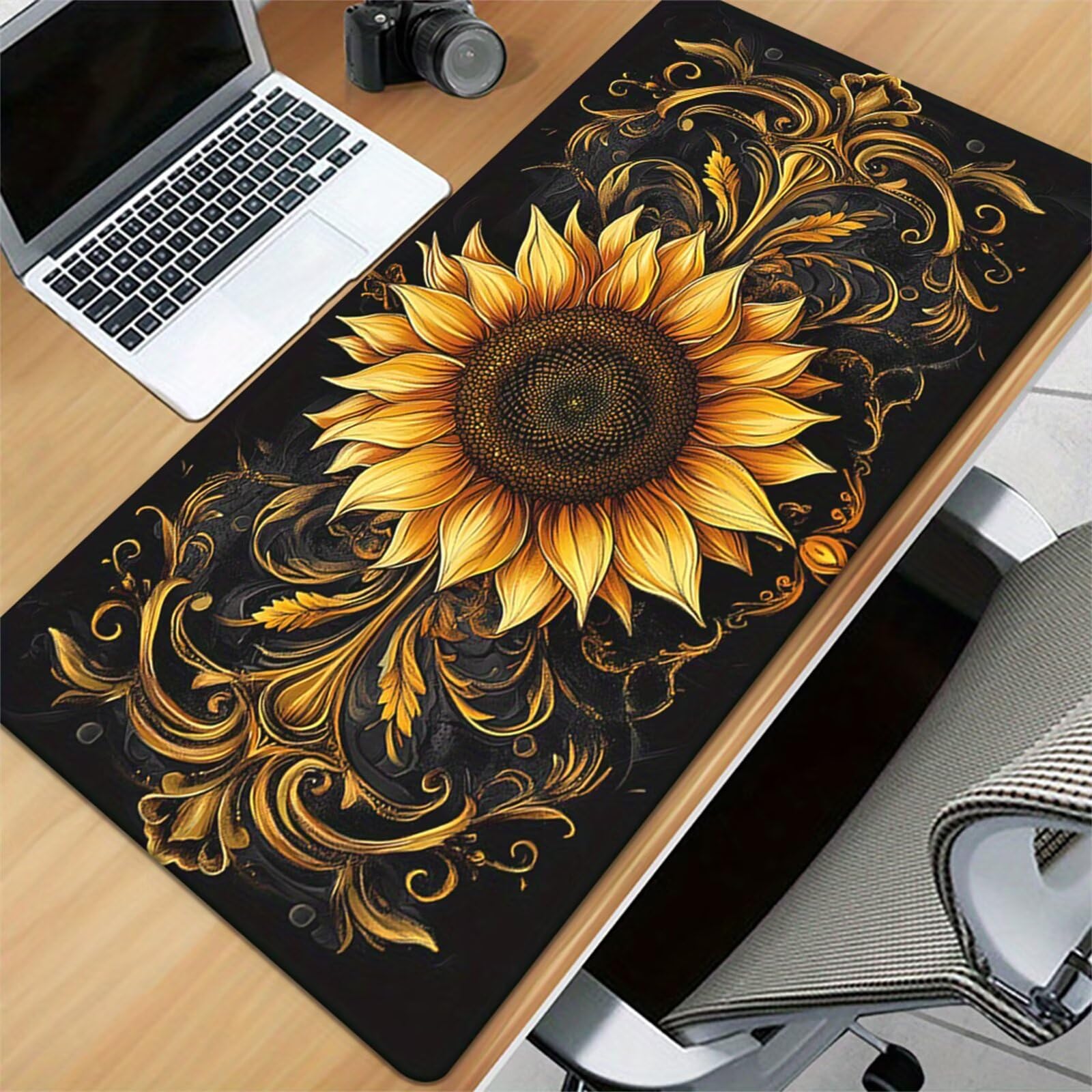 Grand Tapis de Souris de Jeu 1000x500x2 mm Mouse Pad Gaming Tournesol Jaune Tapis de Bureau Antidérapant avec Bords Cousus pour Bureau, Études, Gamer
