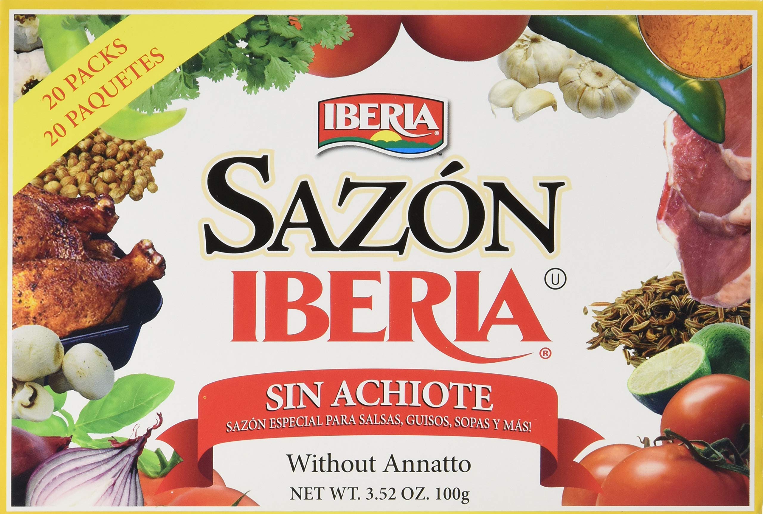 Iberia Sazon without Annatto, 3.52 oz, Perfect Seasoning Made With a Combination of Finest Herbs and Spices, 36 Packs