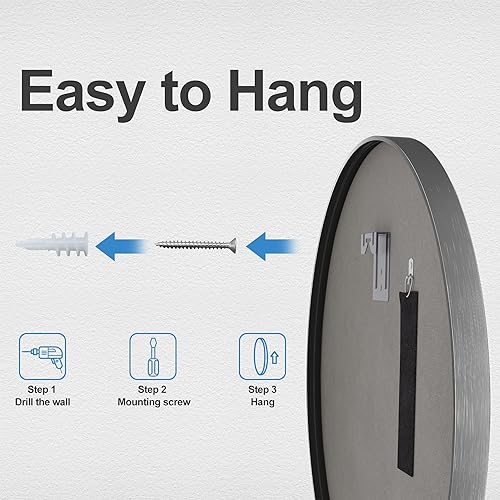 Miniatura 5 de Heymirro Espejo redondo de baño de 24 pulgadas con aleación de aluminio de oro rosa con marco mate, espejos circulares para pared, dormitorio,