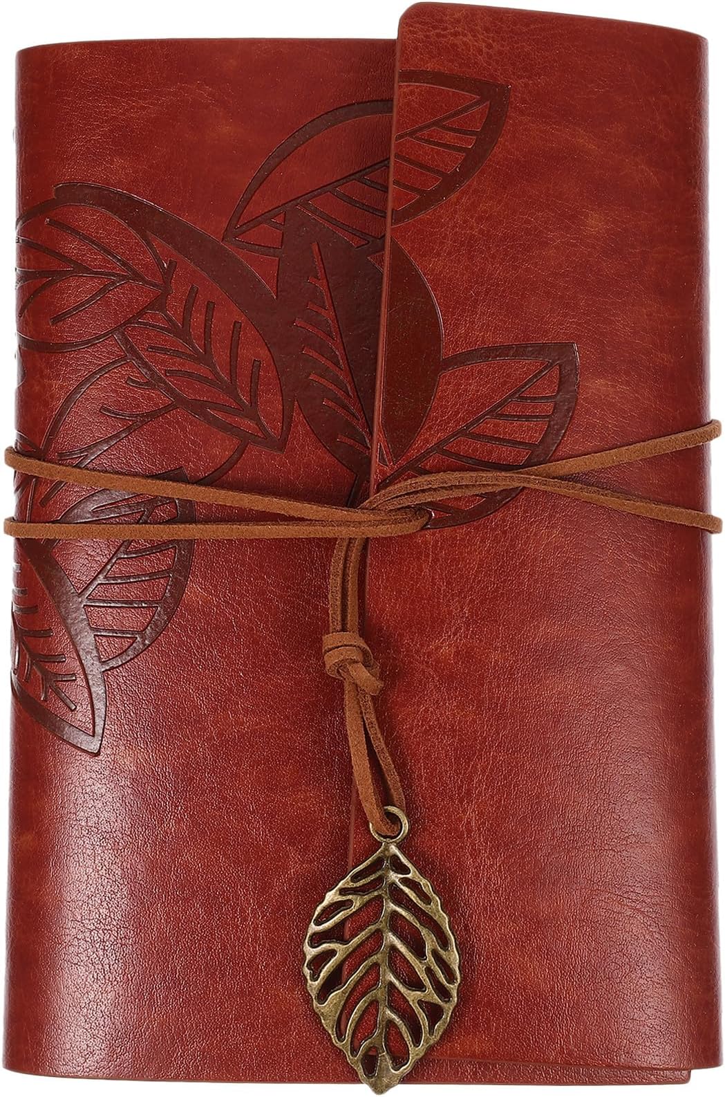 Hemoton A6 Leather Cover Planner Notebook with Leaf Design, Portable Daily Schedule Notepad for Travelers and Students, Refillable Travel Journal for Task Management and Note Taking