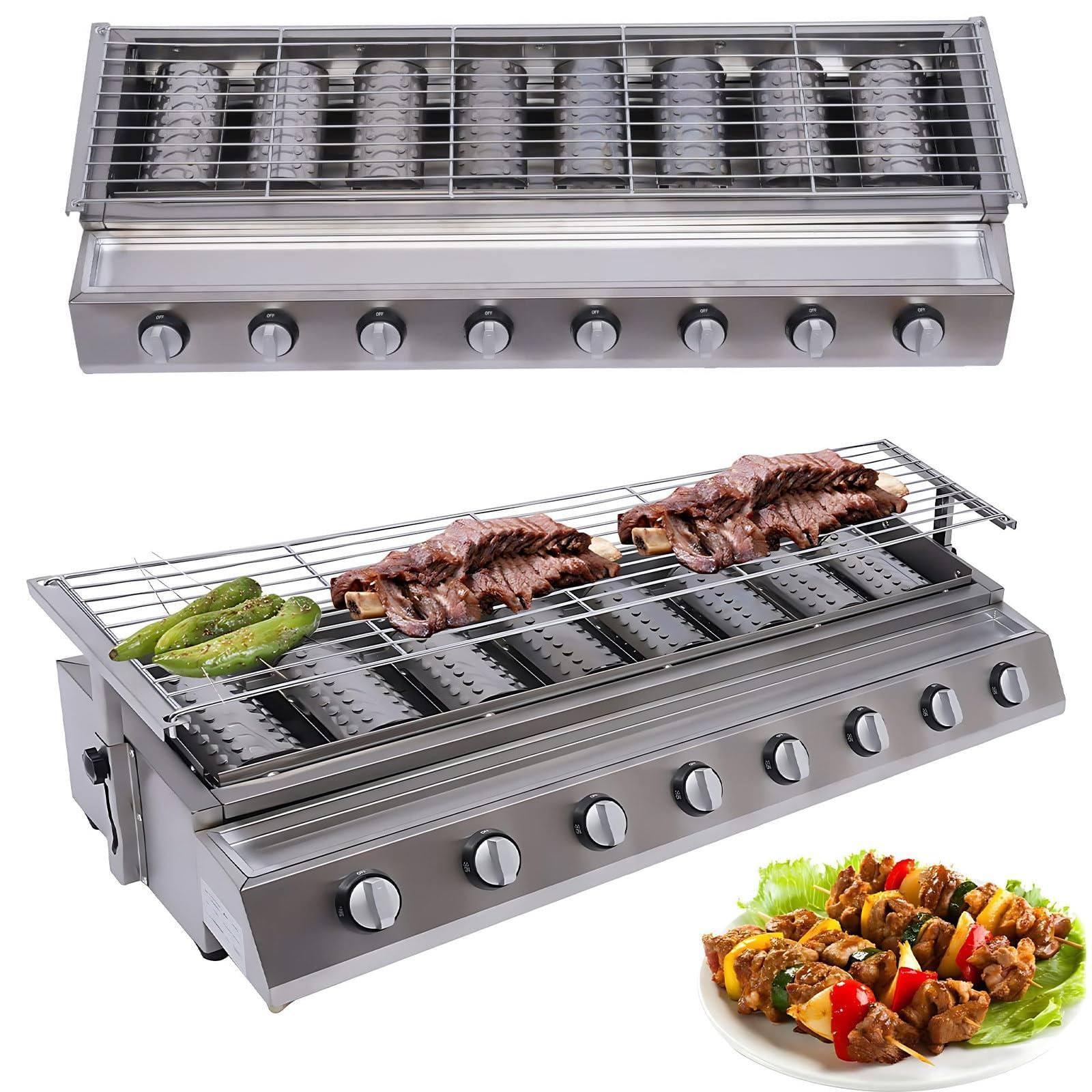 Handlowy grill gazowy ze stali nierdzewnej z 8 palnikami, wytrzymały grill do restauracji, imprez na świeżym powietrzu i gotowania na podwórku, idealny do gastronomii i dużych spotkań