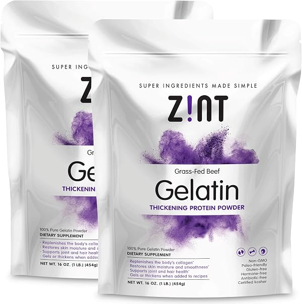 Gelatina de res en polvo Zint (16 oz, paquete de 2): sin sabor, proteína para hornear y espesar
