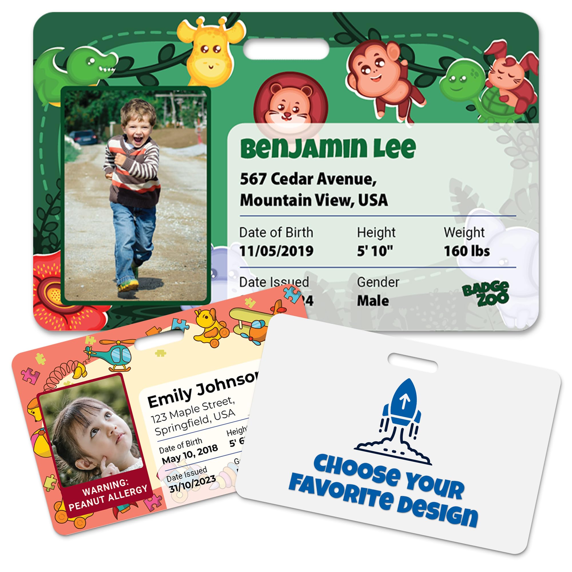 Kids Safety ID Card - Custom Printed Emergency Contact ID for Children - Personalized Child Travel Identification Badge - Lost Child Prevention &