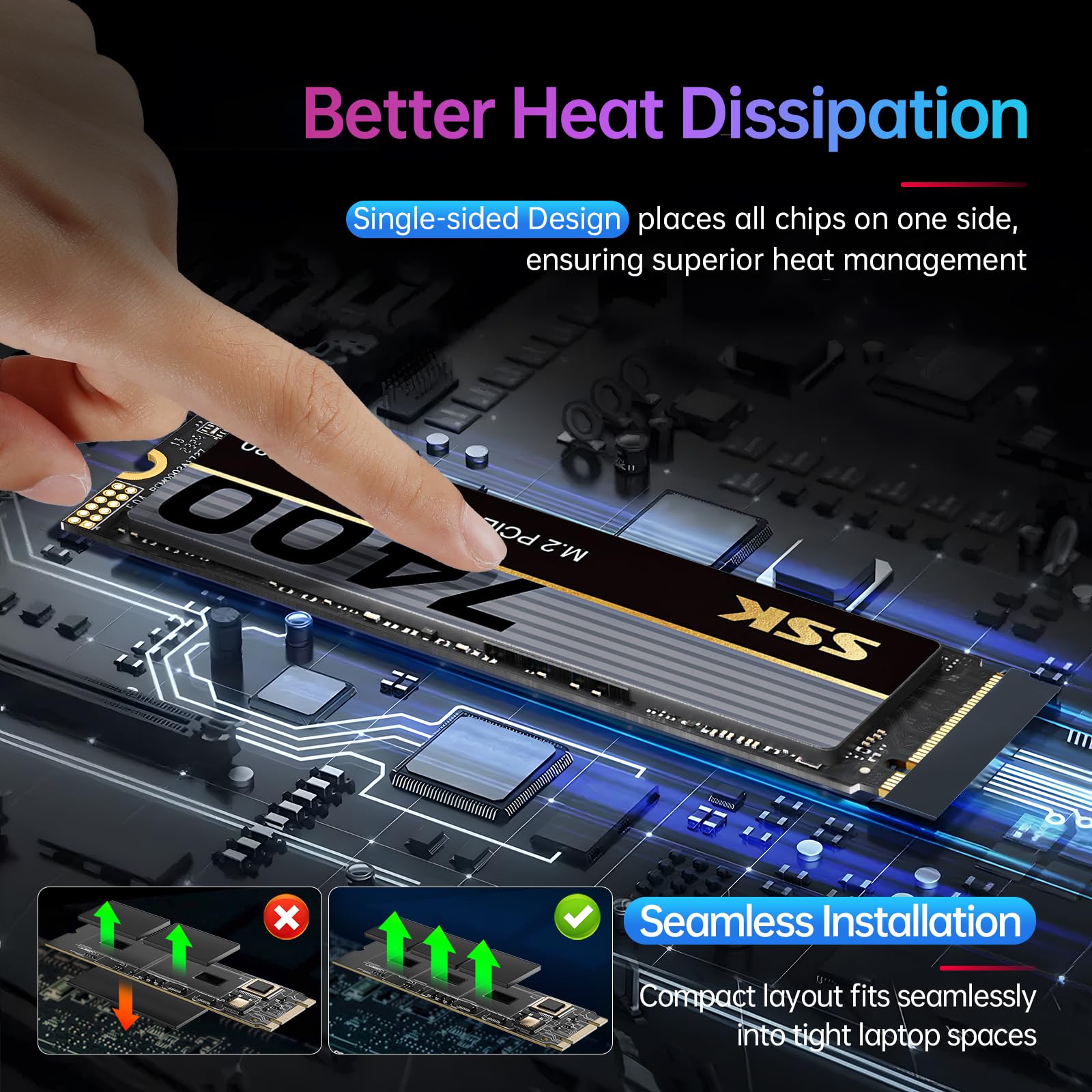 SSK M.2 NVMe SSD 4TB, PCIe Gen 4.0 x4 M.2 2280 SSD Card Up
