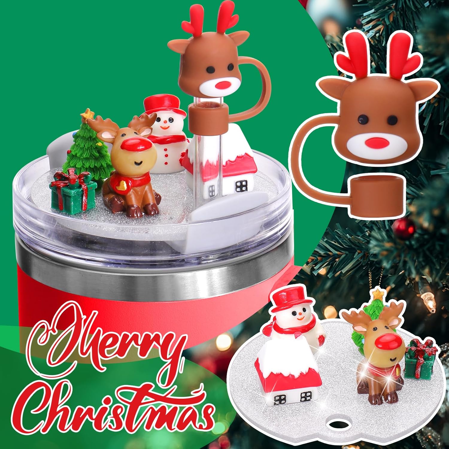 Mity rain Cup Accessories for Stanley Cup 30oz 40oz,Including Boot, Silicone Straw Topper Cover Cap, Lid Charms for H2.0 Tumbler Accesorios (Christmas Deer) (30OZ) - Image 3