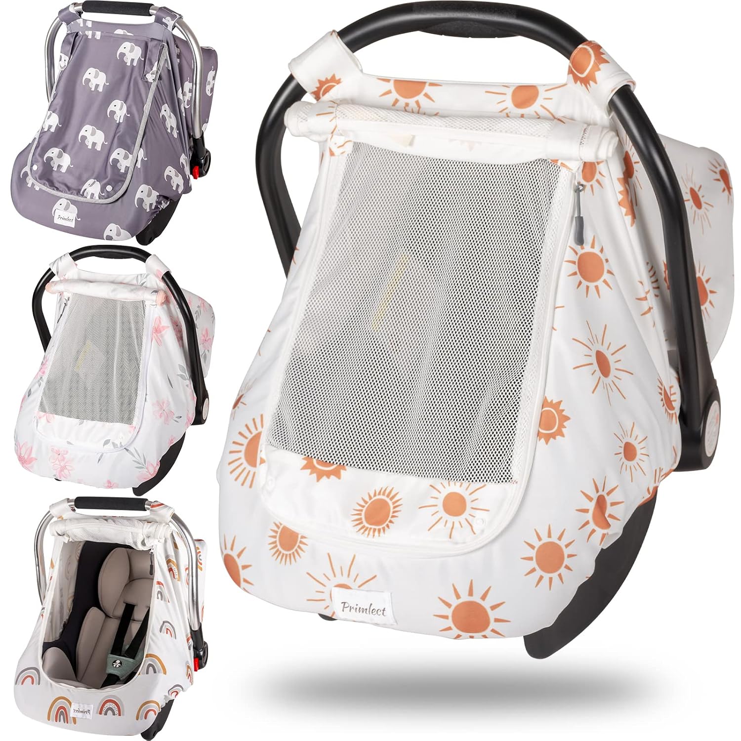 Car Seat Covers for Babies, Large Window Baby Car Seat Covers, Stretchy Carseat Canopy with Breathable Peekaboo, Kick-Proof & Windproof Infant Carseat Cover for Boys Girls