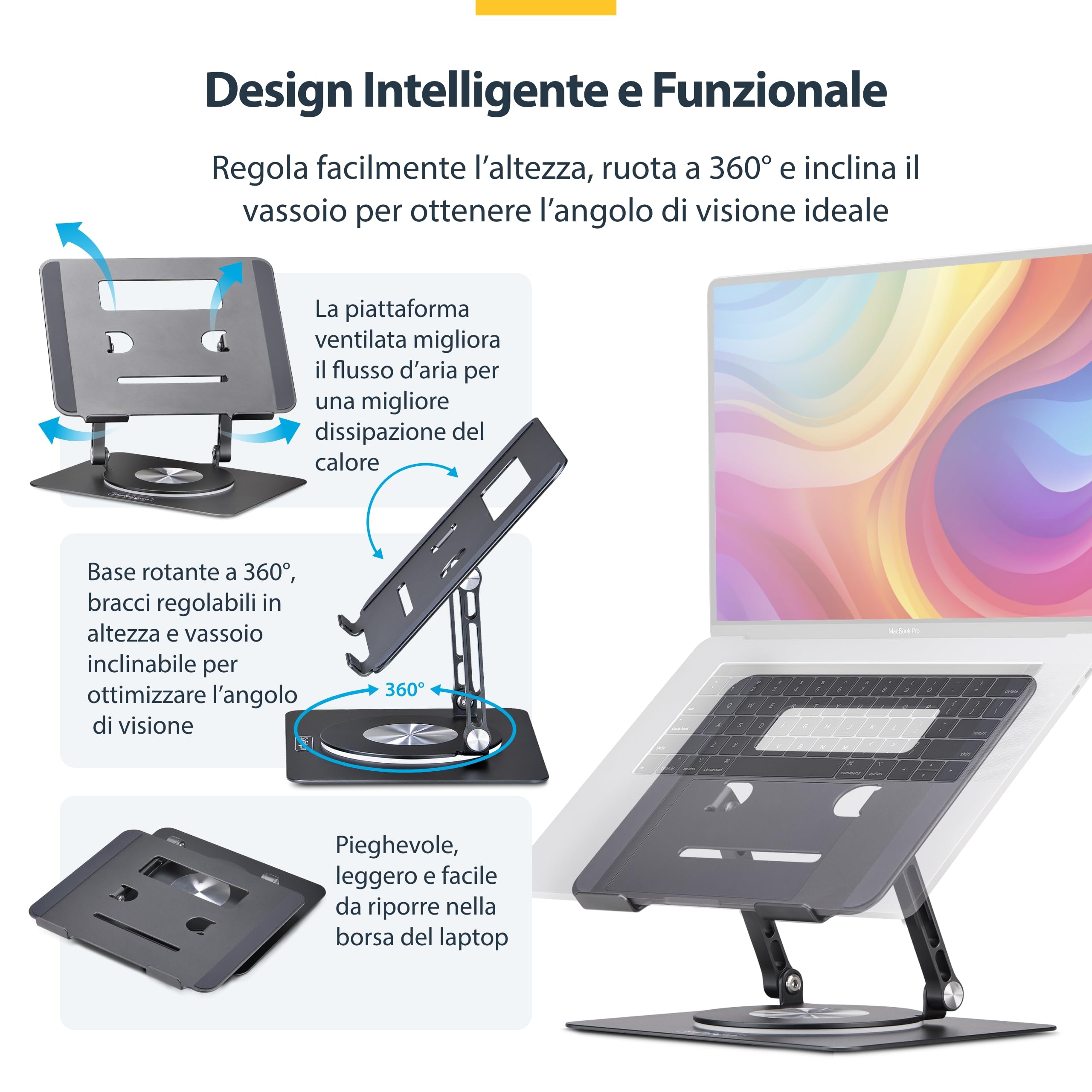 StarTech Supporto Rotante per PC Portatile, Alluminio, Girevole 360°, 5kg | Adatto alla postazione di lavoro
