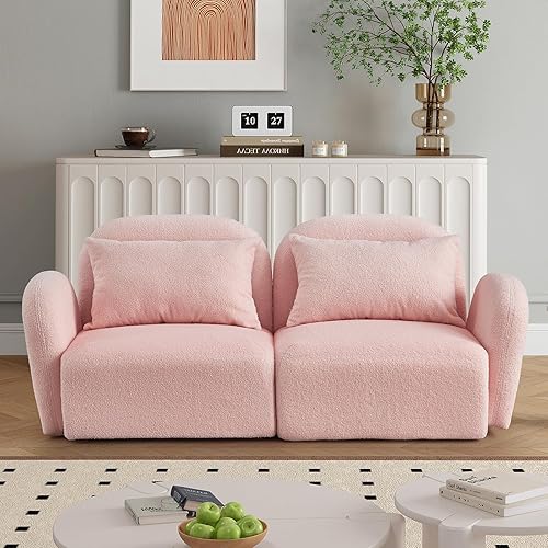 KIVENJAJA Teddy - Sofá biplaza moderno Boucle de 2 plazas, sofá modular pequeño de sherpa con 2 almohadas para sala de estar, dormitorio, oficina,