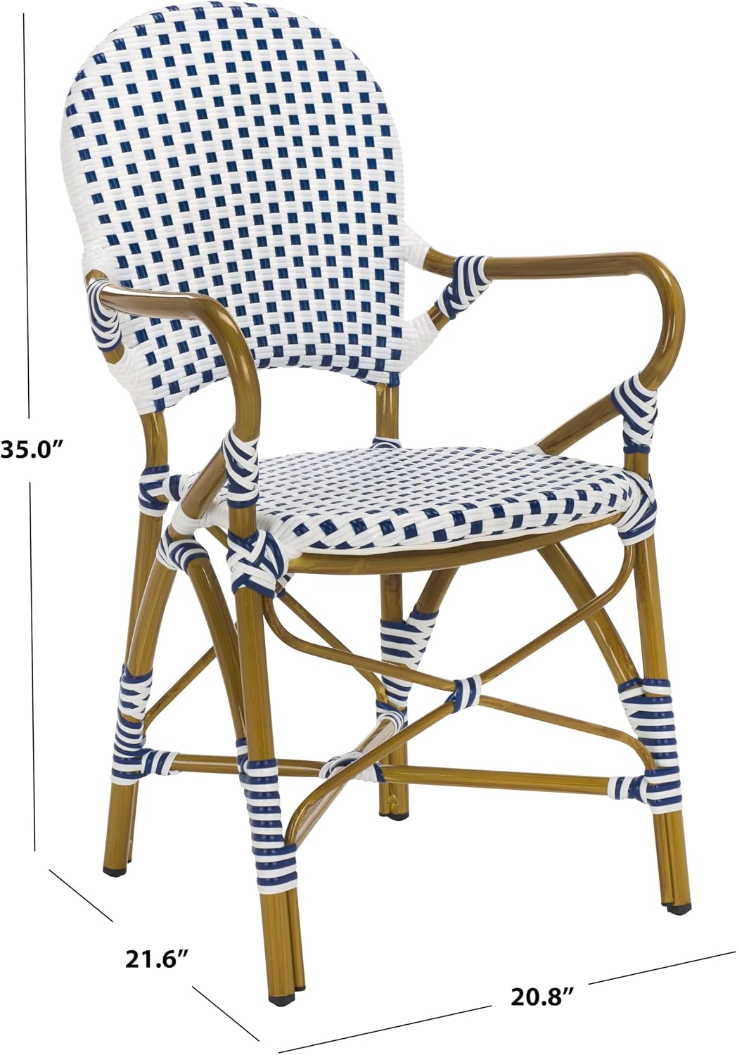 SAFAVIEH Outdoor - Hooper Stacking Arm Chair Set of 2 - Blue & White - Faux Wicker & Aluminum Frame - Bamboo Bistro Design - Ideal for Patio, Deck, Sunroom, Dining, 17.3" Seat Height (FOX5209A-SET2)