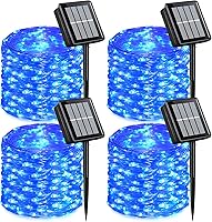 Vista 1 de QITONG - Luces solares azules de Navidad, 4 paquetes de 33 pies, 100 LED de hadas impermeables para exteriores, 8 modos, luces mini parpadeantes