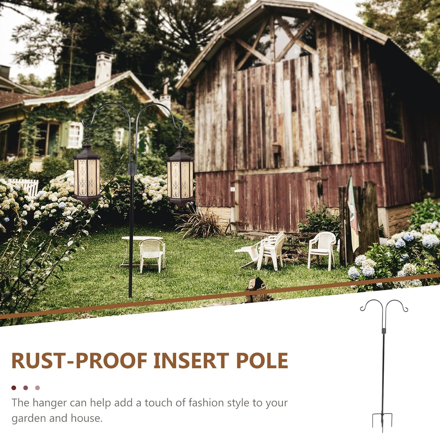 Double Shepherds Hook Garden Inserted Iron Ground Hanging Hook for Outdoor Yard Plant Holder and Solar Light with Rust-Resistant Metal Stake for Patio Décor