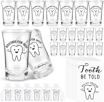 Pickmesh 12 Sets Dental Graduation Gifts Dentist Gard Appreciation Gifts with 1.2oz Rooting for You Shot Glasses Tooth Be Told You Are Amazing Fun Cards Gift Bag for Assistant HygienistTeeth,Rooting