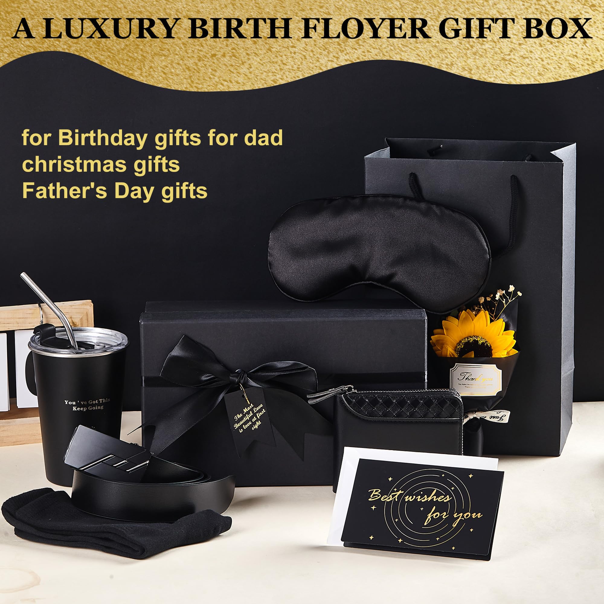 9-piece birthday gift set, men's gift basket, father's gift box, suitable for men. (Black)