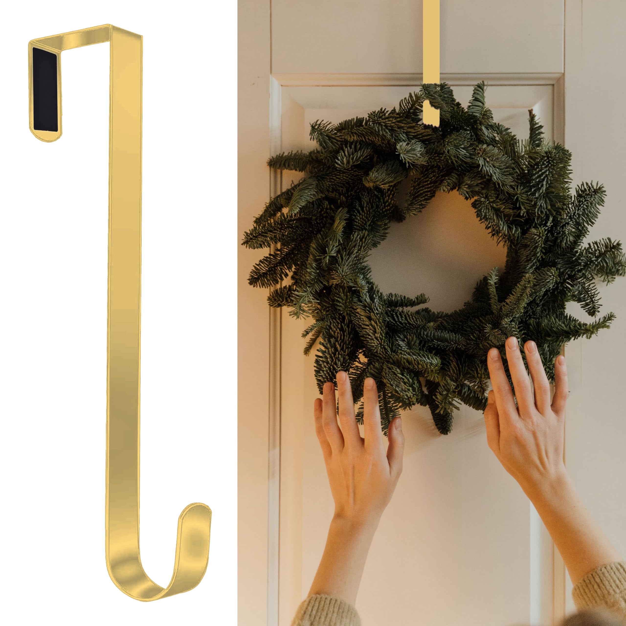 SR ESSENTIALS Wreath Hanger for Front Door 12 Inch, Heavy Duty Over Door Hook for Wreaths Coats & Bags