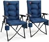 EVER ADVANCED Luxury Camping Chairs 2 Set for Adults Heavy Duty High Back Oversized Folding Garden Chair Comfy Padded 6cm Loadable 150kg Cam Adjustable Dining Chairs 4-Position Recliner Blue