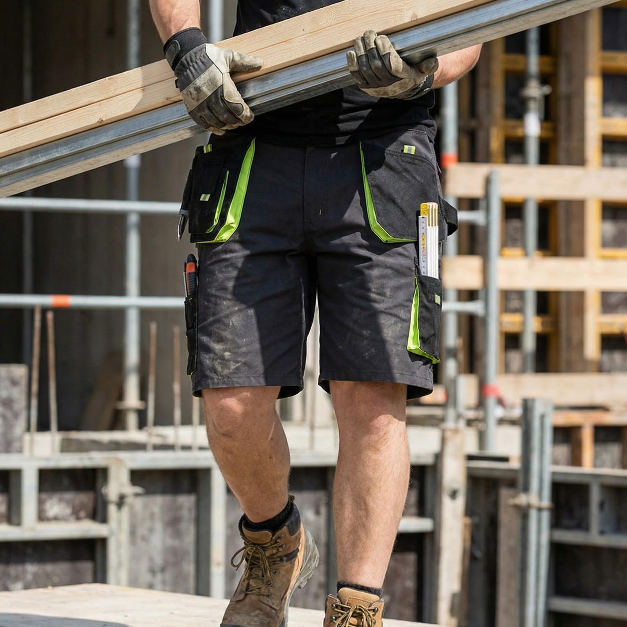 Stenso Kastor Short Cargo Homme - Haute Durabilité, Short de Travail Homme avec Poches Avant et Arrière, Taille Élastique