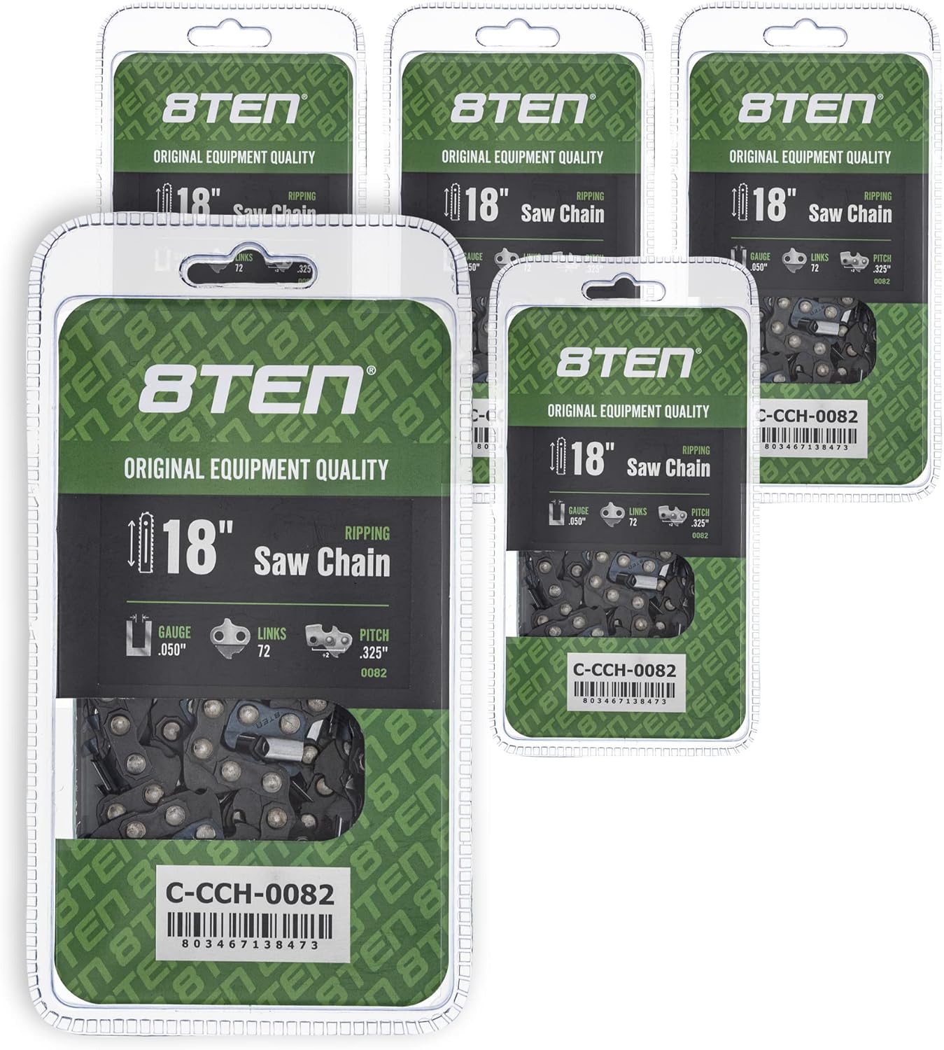 8TEN Ripping Chainsaw Chain 18 Inch .050 .325 72DL for Echo CS450 Husqvarna 50 55 455 460 Rancher Poulan 285 (5 Pack)