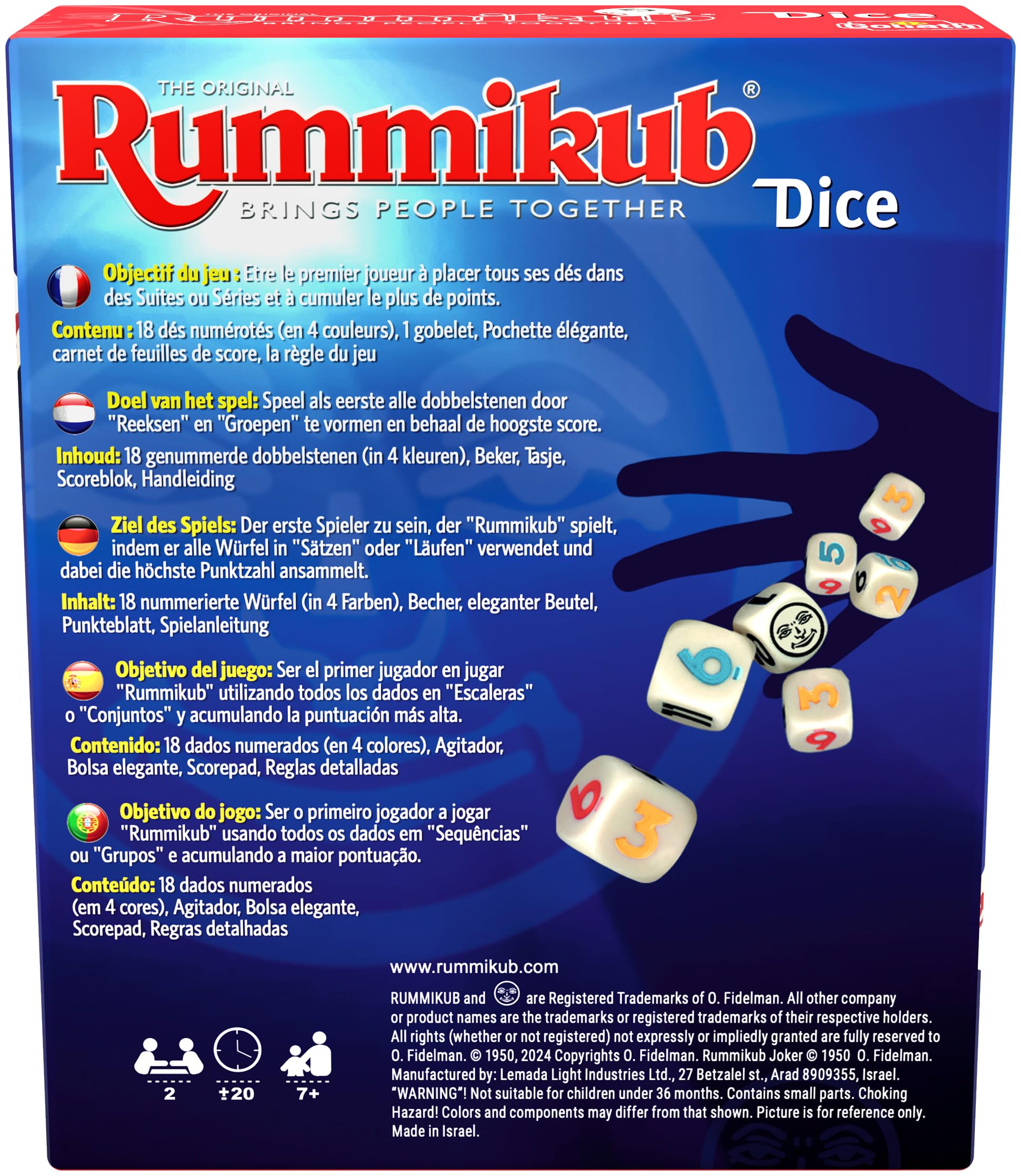 Rummikub Dice, gra towarzyska dla dzieci od 7 lat, gra w kości dla 2 graczy, gra rodzinna na wieczory gier