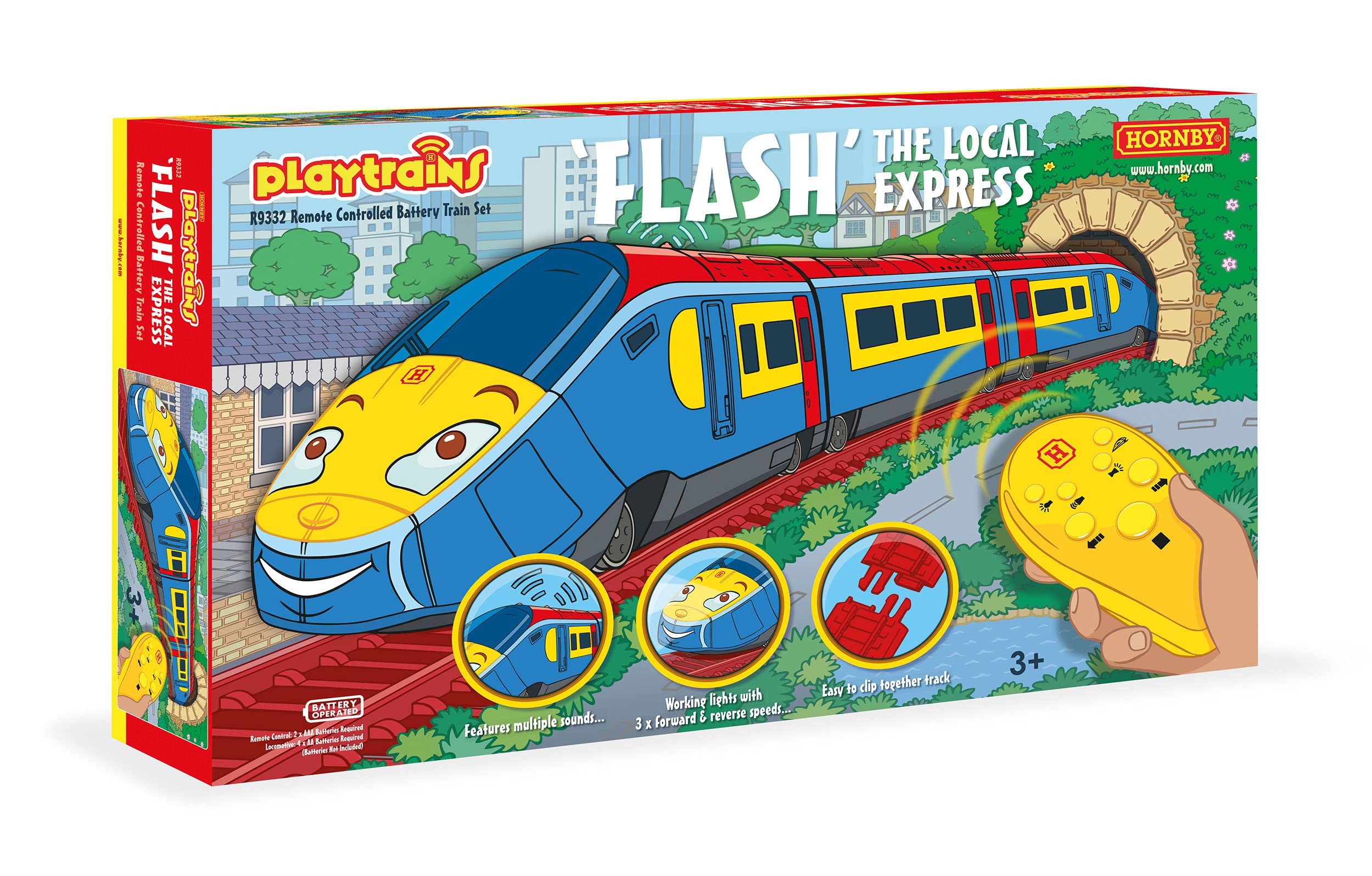 HornbyPlaytrains 'Flash' The Local Express Remote Controlled Battery Train Set - Kids Toy Train Sets for Ages 3+, Childrens Mini Model Trains, Includes: Playtrain, Railway Tracks, Control