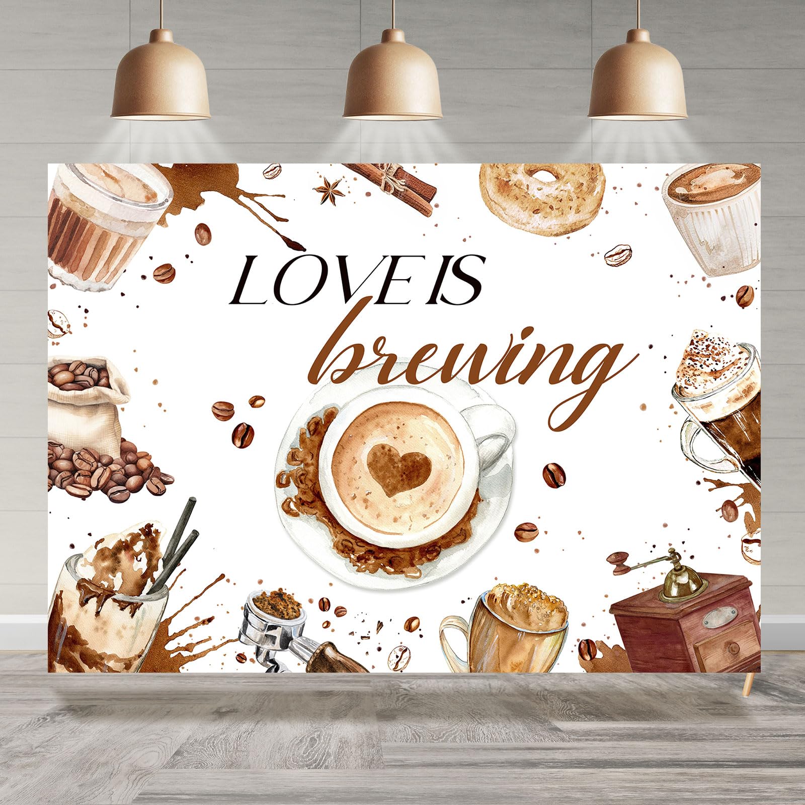 Rsuuinu 7x5ft Coffee Backdrop Love is Brewing Bridal Shower Wedding Engagement Valentine's Photography Background Coffee Brunch Tea Party Decoration