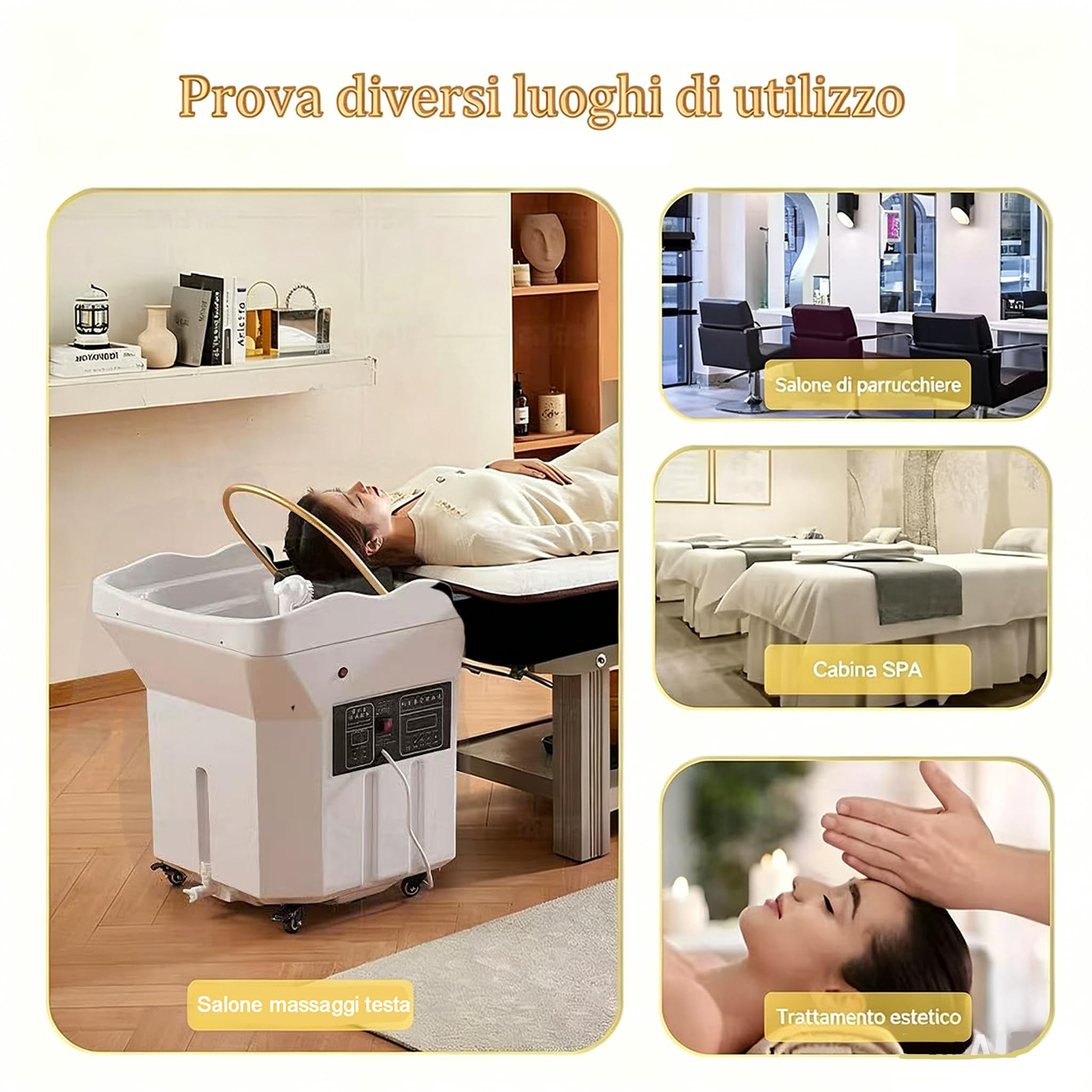Attrezzatura Per Head Spa, Lavatesta Smontabile Con Ricircolo Acqua, Serbatoio 60L, Nebulizzatore E Cappuccio Vapore, 4 Ruote Orientabili, Per Persone Allettate E Saloni Parrucchieri (Bianco)
