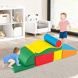 COSTWAY 7PCS Parcours Motricité Bébé en Mousse EPE avec Housse en PU, Module Motricité Bébé avec Diverses Couleurs, Aire de Jeux Éducatif pour Ramper Grimper pour 18 Mois+ - 7