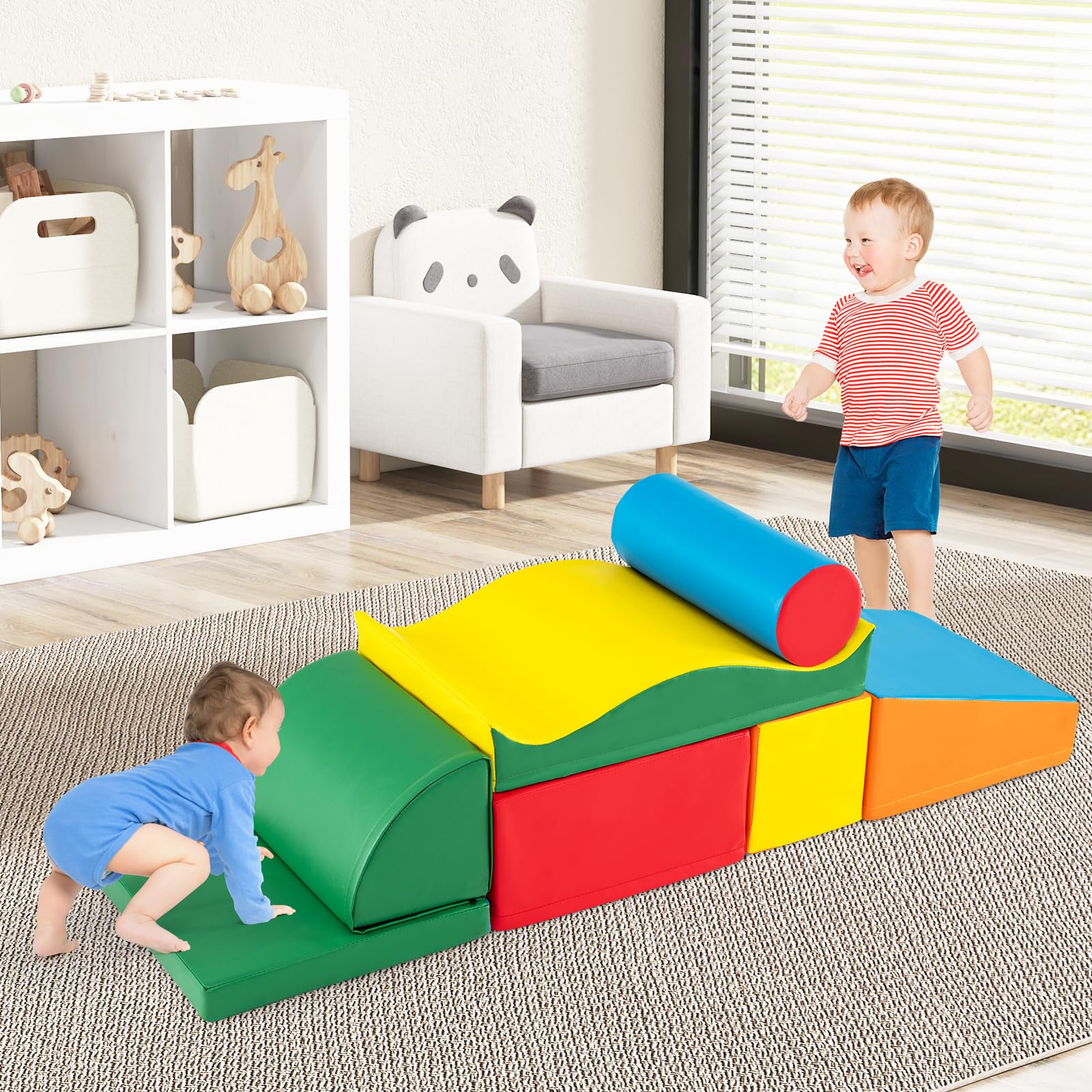 RELAX4LIFE Set di Blocchi Morbidi per Bambini, Blocchi da Costruzione in Schiuma, Set di 7 Blocchi con Diverse Forme e Colori, Giocattoli Educativi, Copertura Impermeabile, per Casa, Scuola e Asilo