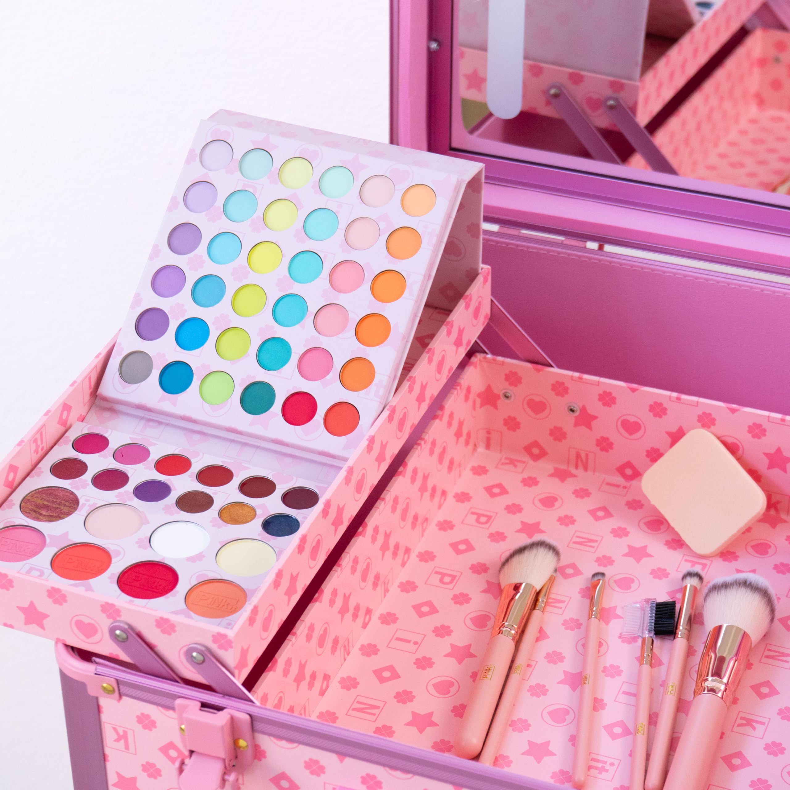 Nice Group - PINKIT Station Make Up Designer, 1 Valigia con Kit Trucchi, Pennelli e Specchio