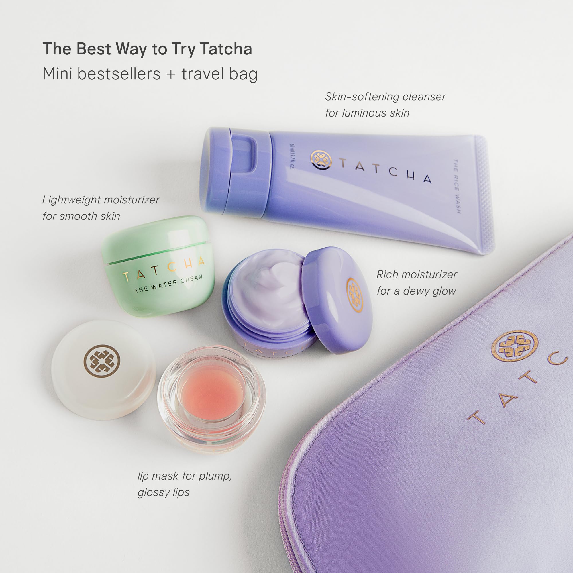 TATCHA Travel Essentials Set with Mini Skincare and Travel Pouch