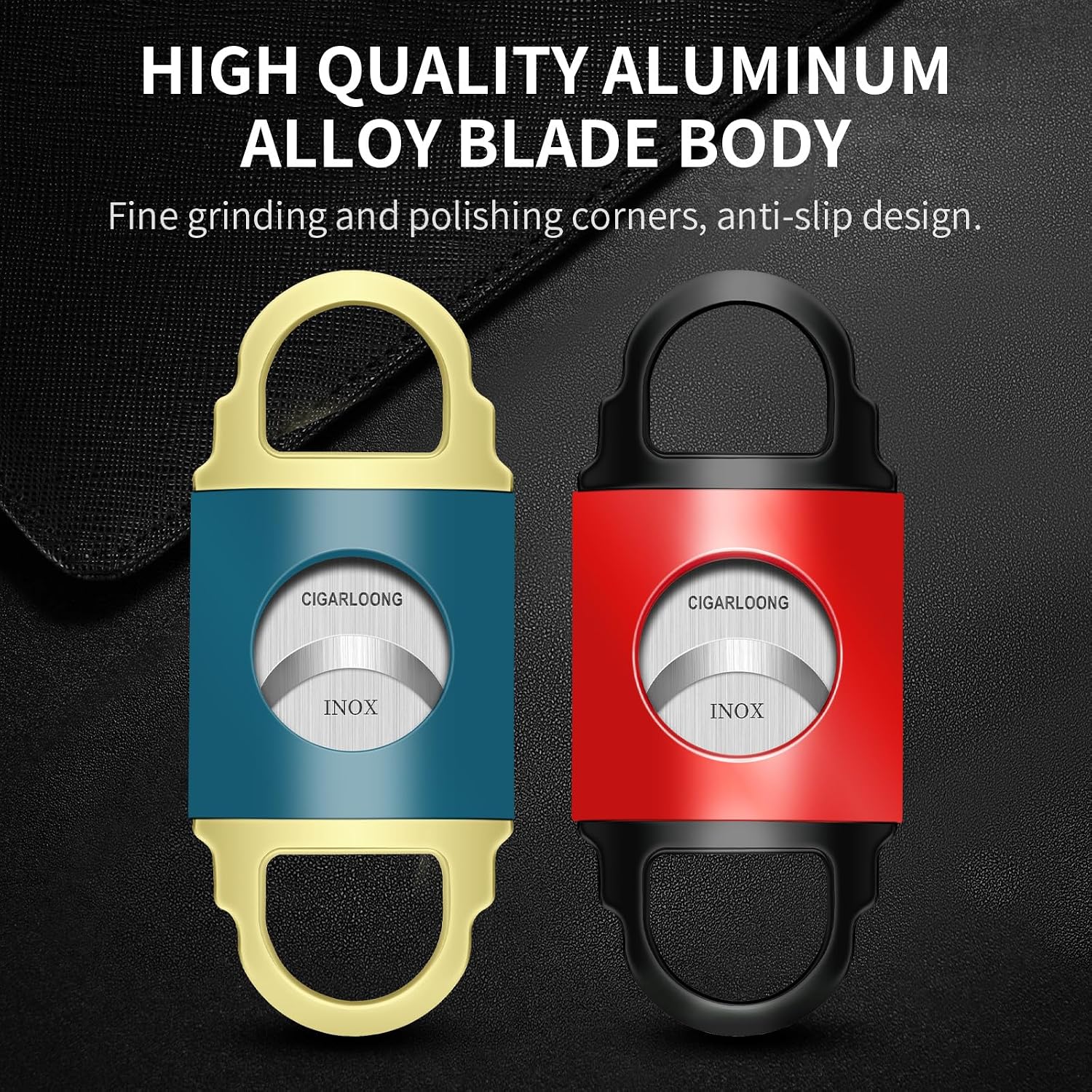 CIGARLOONG Cigar Cutter Durable and Smooth Stainless Steel Sharp Blade Guillotine(Blue+Gold)