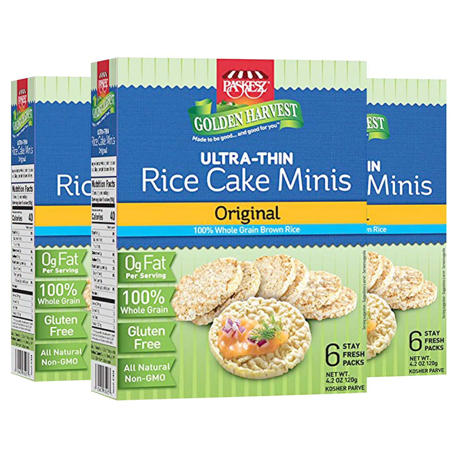 Only Kosher Candy Ultra-Thin Original Wholegrain Brown Gluten Free Rice Cakes Minis with Natural Ingredients | Kosher Certified Non-GMO, Pack of 3