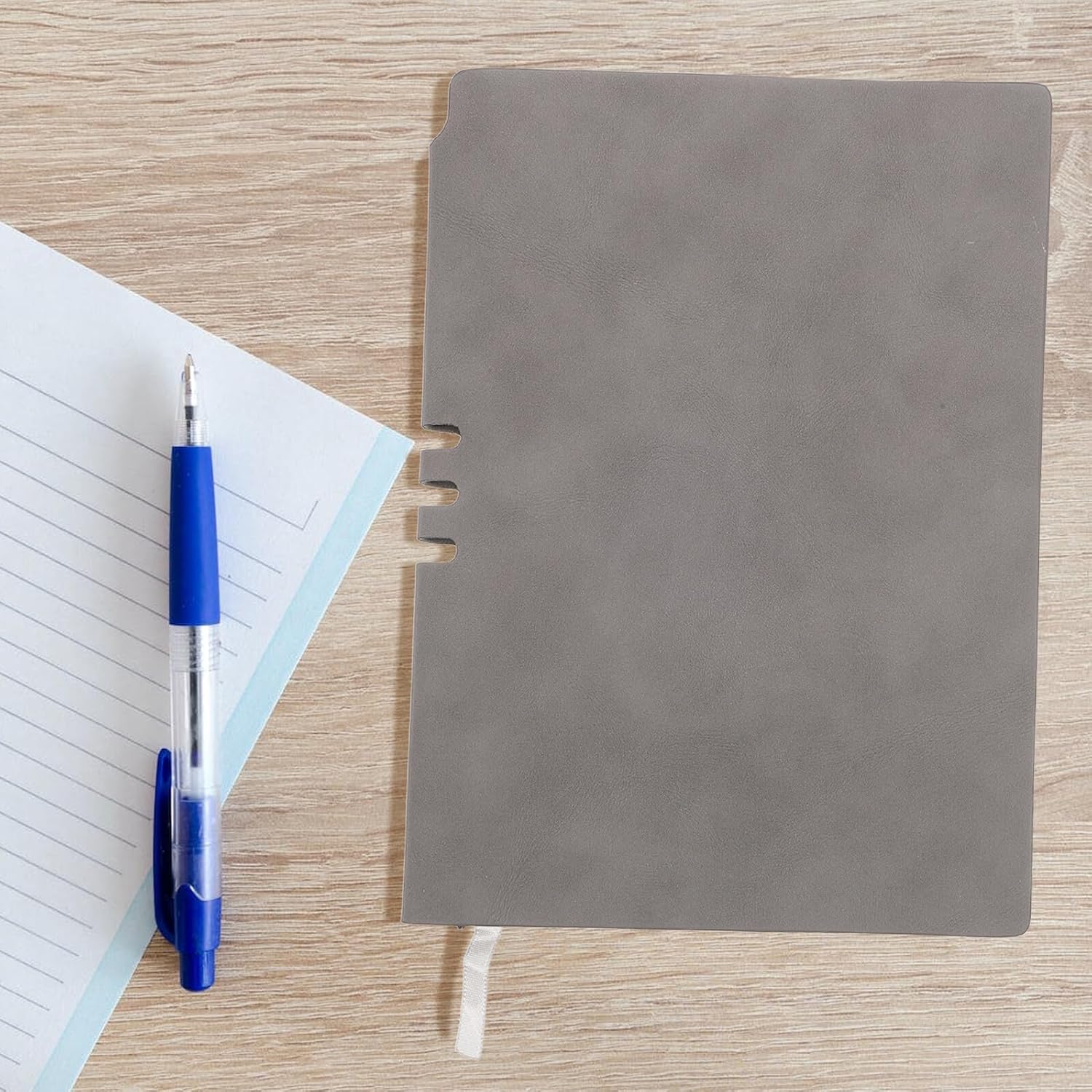 BETOOKY Leather A5 Notepad Notebook Portable Business Journal with Soft Cover, Grey Office Conference Writing Pad for Students and Work Use