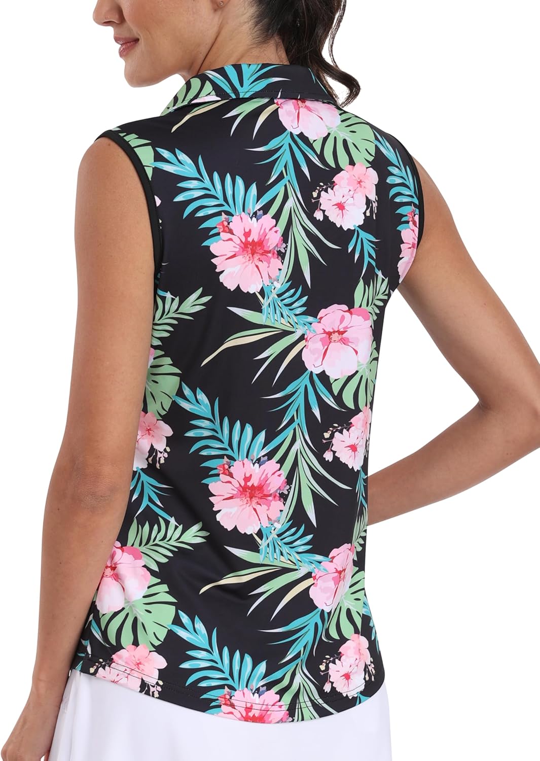 MoFiz Women's Sleeveless Golf Polo Shirts 1/4 Zip Floral Tennis Workout Golf Tank Top - Image 3