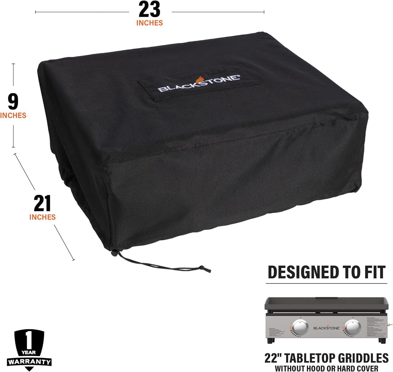 Blackstone 1724 22” Tabletop Griddle Cover for griddles Without a Hood or Hard Cover, Weather Resistant, Black