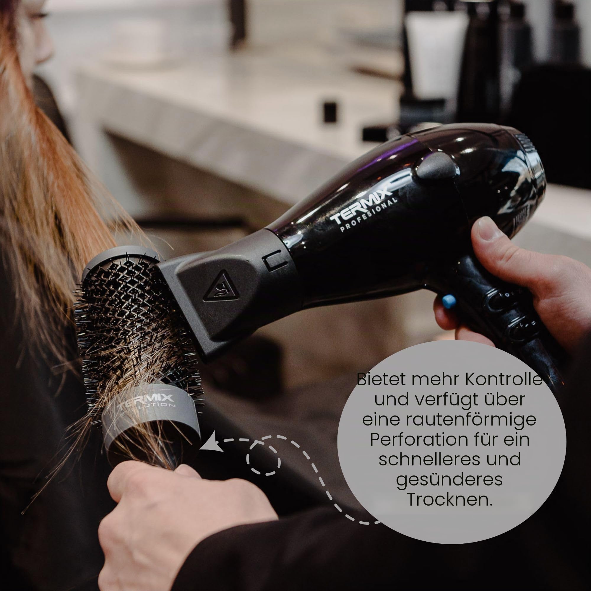Termix Evolution Plus. Professionelle, thermische Rundhaarbürste mit Keramikrohr für den Friseursalon. Speziell für dickes und hartes Haar. Afroamerikanisches Haar. Set mit 5 Bürsten Schwarz, Grau