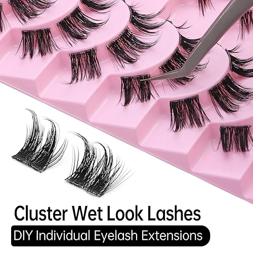Miniatura 4 de DSLONG Pestañas de manga en racimo, efecto de aspecto húmedo, pestañas húmedas de anime, extensiones de pestañas individuales, extensiones de