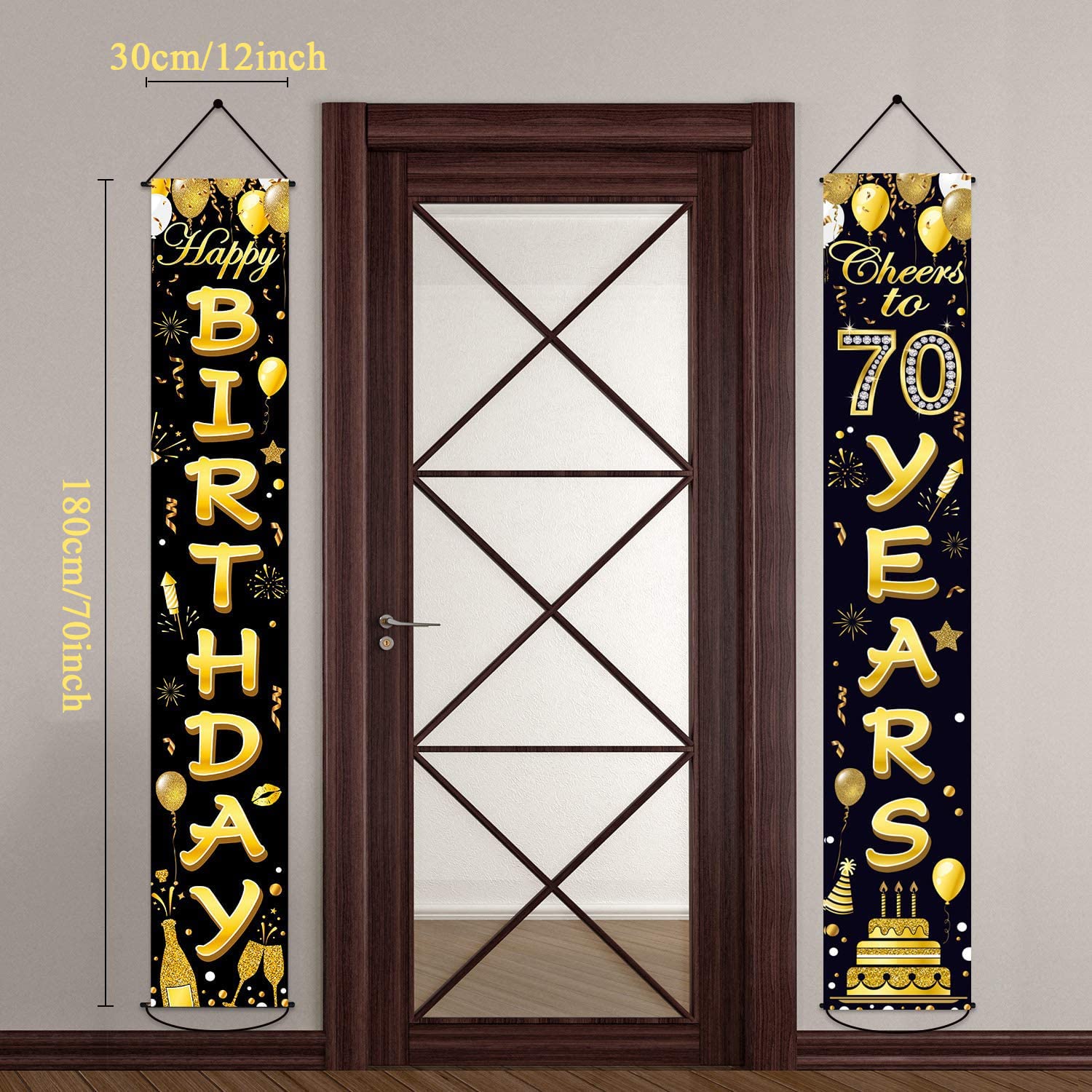70th Birthday Party Banner Decorations for Women Men 70 Year Old Door Banners Signs Black Gold Cheers to 70 Years Brithday Party Supplies Welcome Porch Sign for Indoor Outdoor (70th)