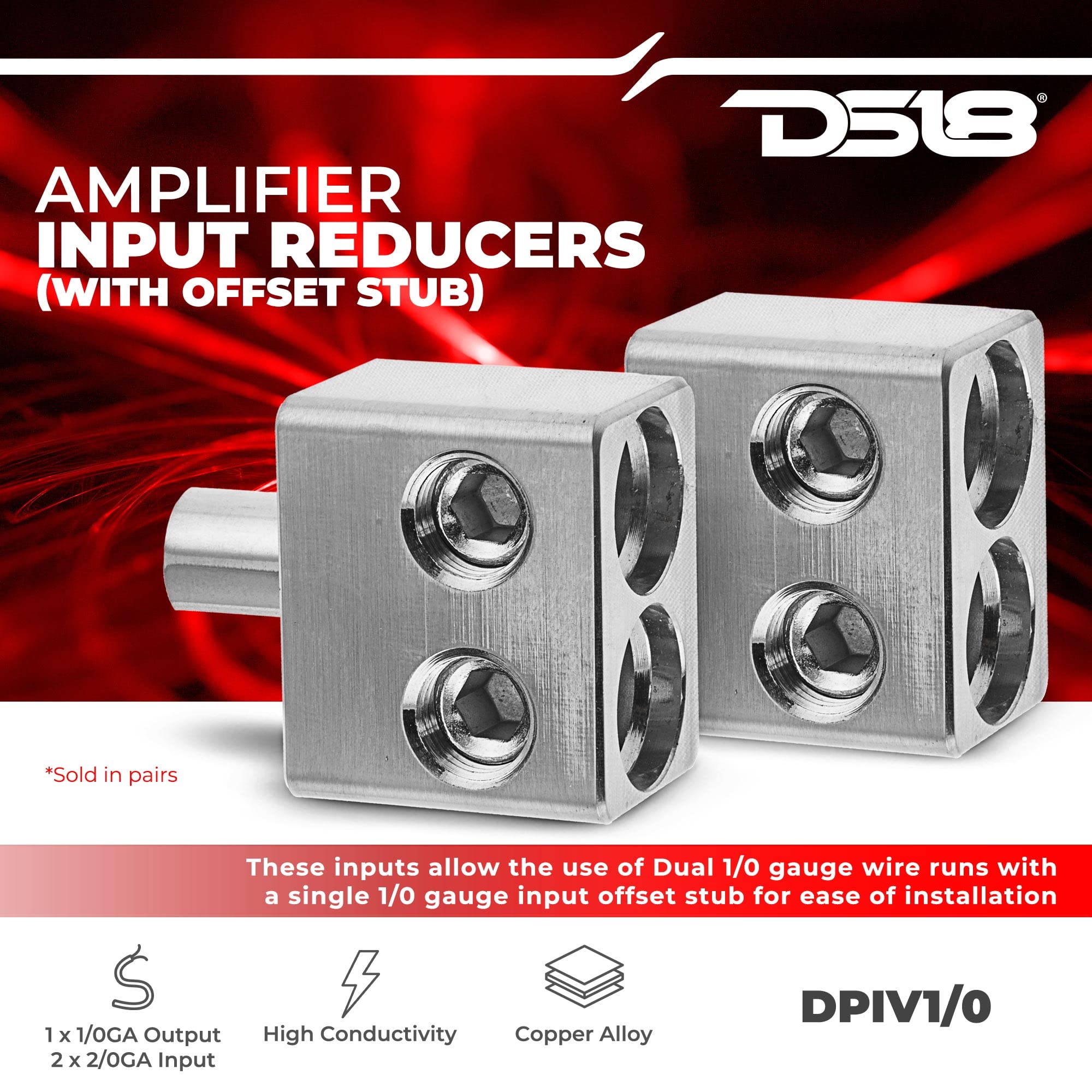 Buy DS18 DPIV1/0 Pair of Copper Dual 1/0 Gauge to 1/0 Gauge Amp Input