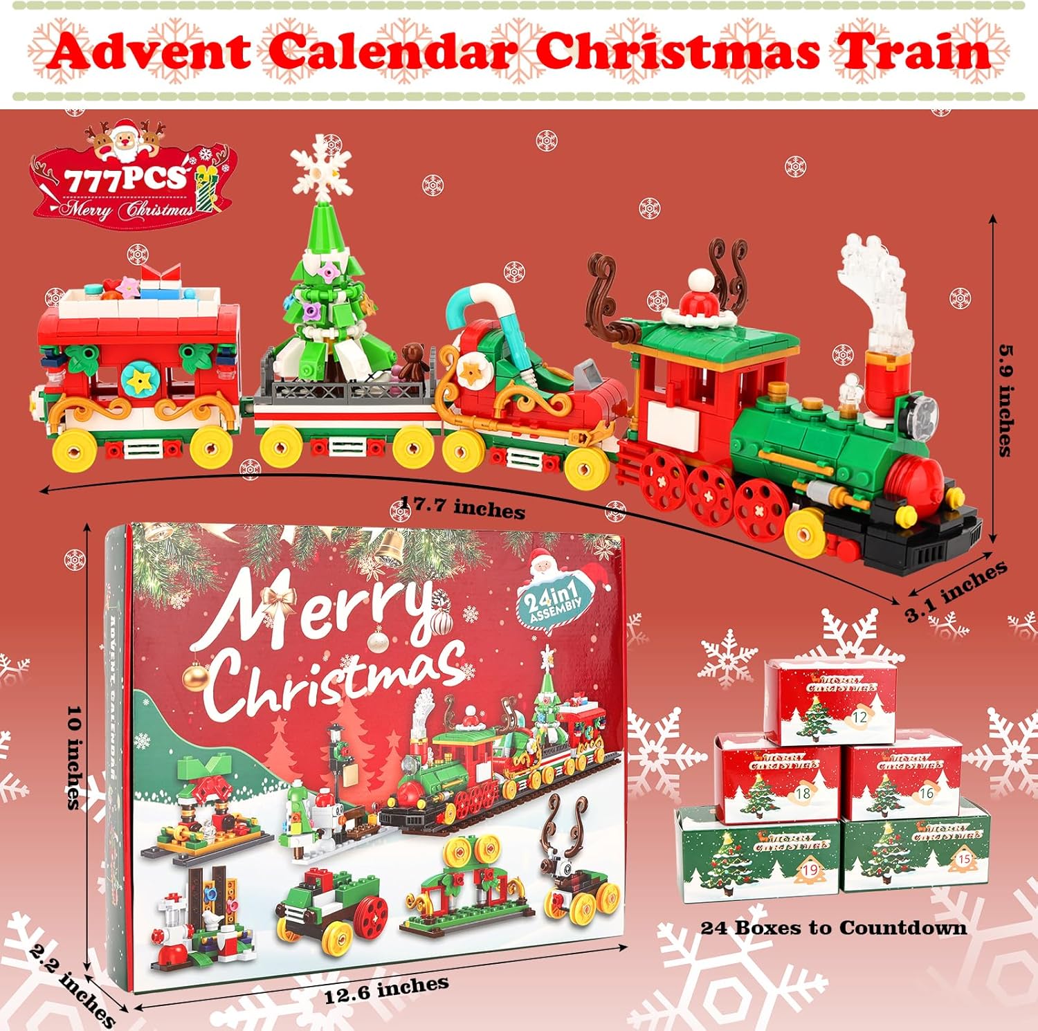 2025 Christmas Countdown Calendar 24 in 1 Xmas Advent Calendar Buliding Blocks Toys Train Blocks Bricks Buliding Set Xmas Avdent Countdown Calendar Building Toys Xmas Gifts