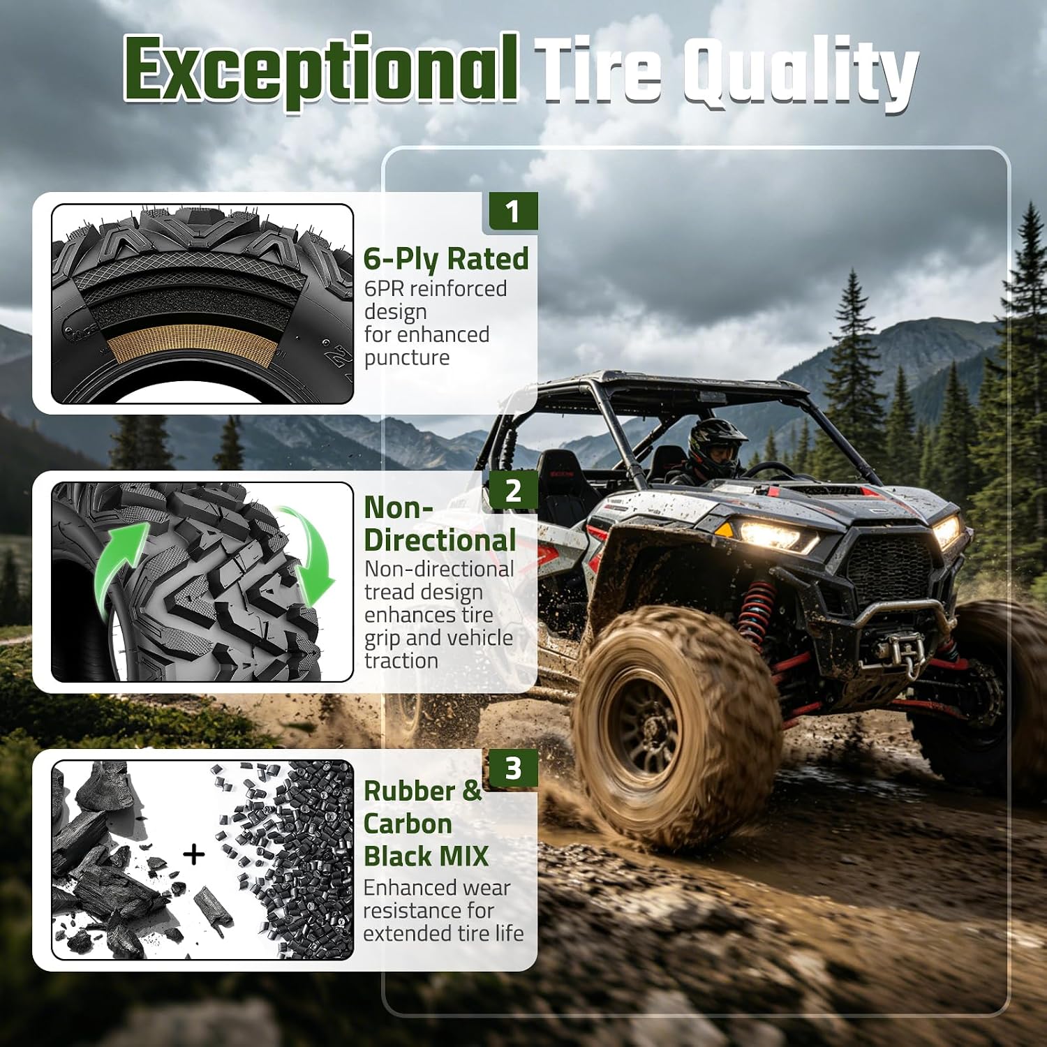 26x11x12 ATV Tires All Terrain, 26x11-12 ATV/UTV Tires for Sand Mud Trail, 6PR, Non-Directional Tread, Tubeless, Set of 2