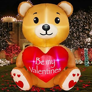 4FT Valentines' Day Inflatable Bear Holds Love Heart, Valentines Day Decor Built-in RGB LED Lights, Valentines Gift Blow Up Yard Decoration for Party Anniversary Wedding Propose Garden Lawn