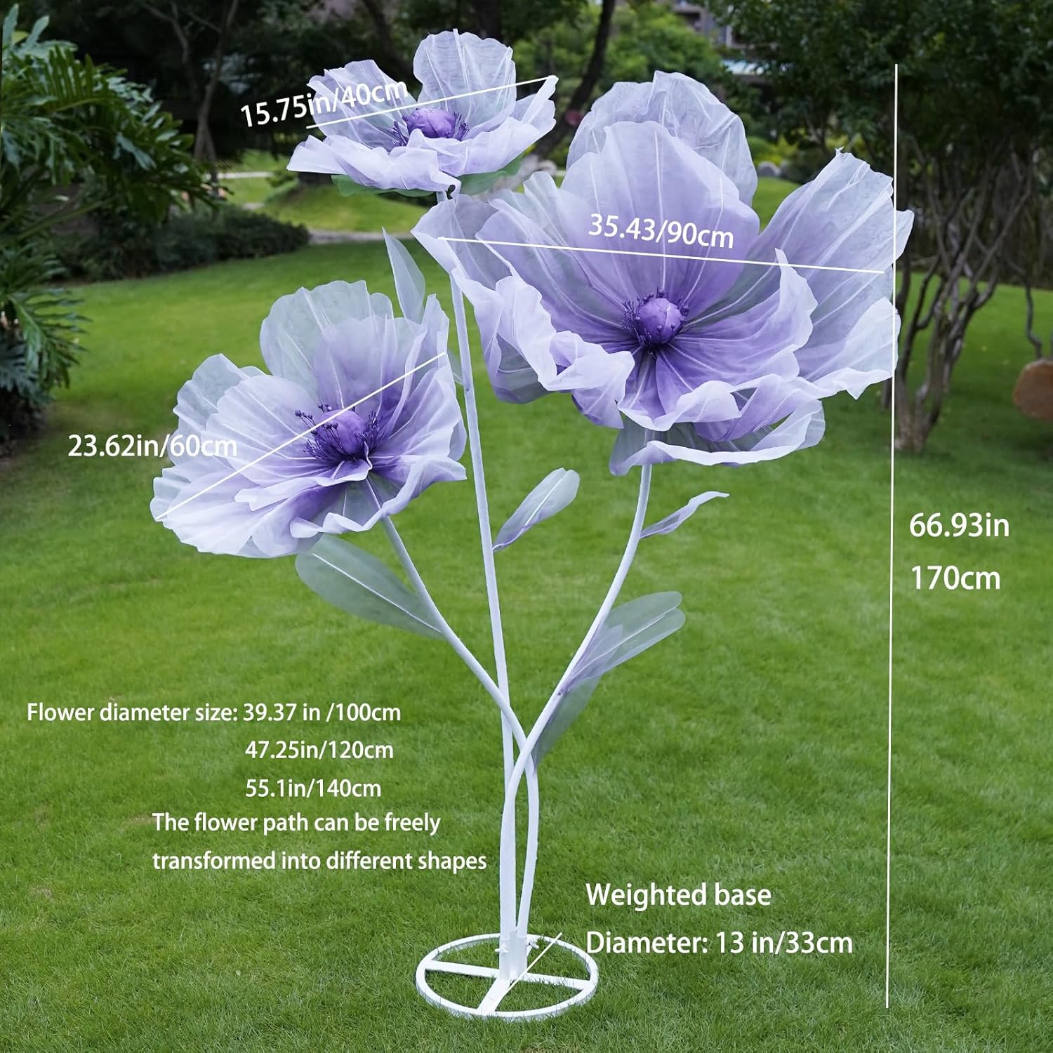 Giant Artificial Flower Decor with Stand,Oversized Freestanding Gradient Statement Flower for Wedding Flower Decor,Event,Commercial Display,Photo Backdrop & Home Decoration (Purple) - Image 7