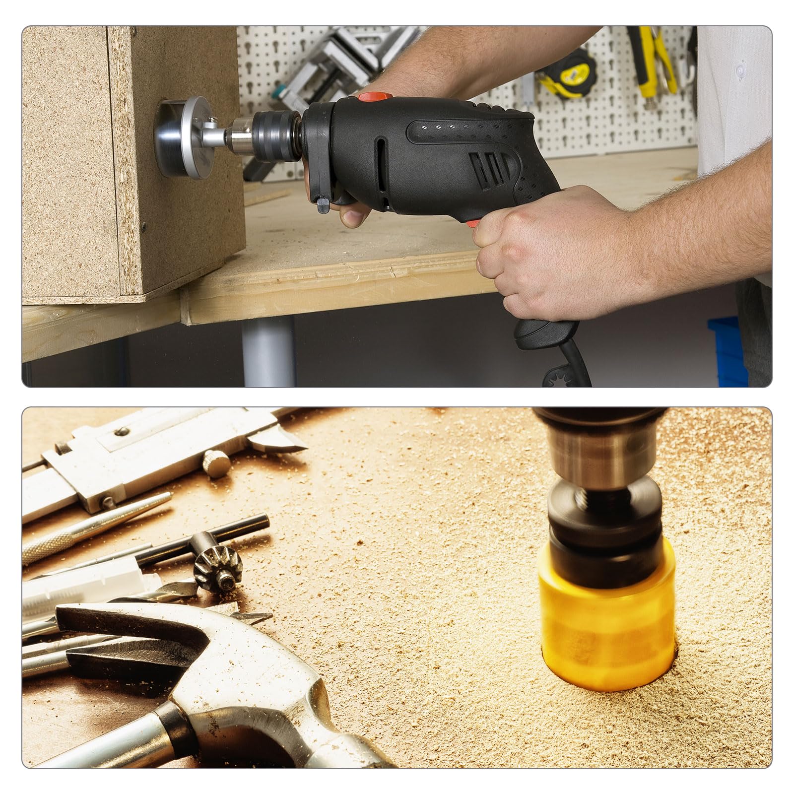 sourcing map Kit di seghe a tazza bimetalliche da 254 mm con 1 albero esagonale da 1/2", 5 punte da trapano centrali da 1/4", 2 molle, 1 chiave per legno, plastica, metallo morbido