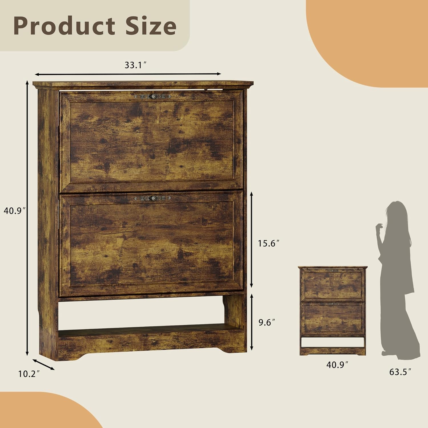 BORNOON Shoe Cabinet for Entryway, Slim Shoe Storage Cabinet with Adjustable Shelves, Wooden Rack and Organizer for Small Spaces, Closet, Foyer, Hallway