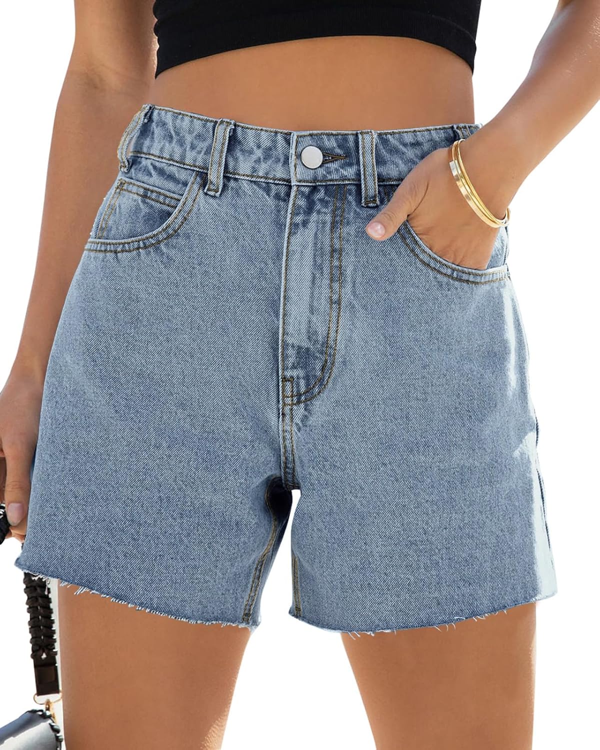 Women's High Waisted Stretchy Jean Shorts 2025 Summer Straight Wide Leg Mom Denim Shorts Raw Hem Jean Jorts.