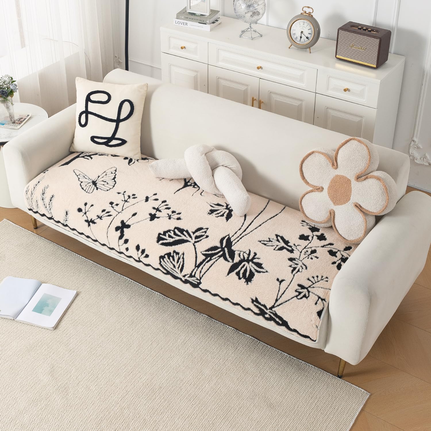 HOKIPO Noirea Sofa Cover Mat 4 Seater Large 240 cm, Butterfly Garden