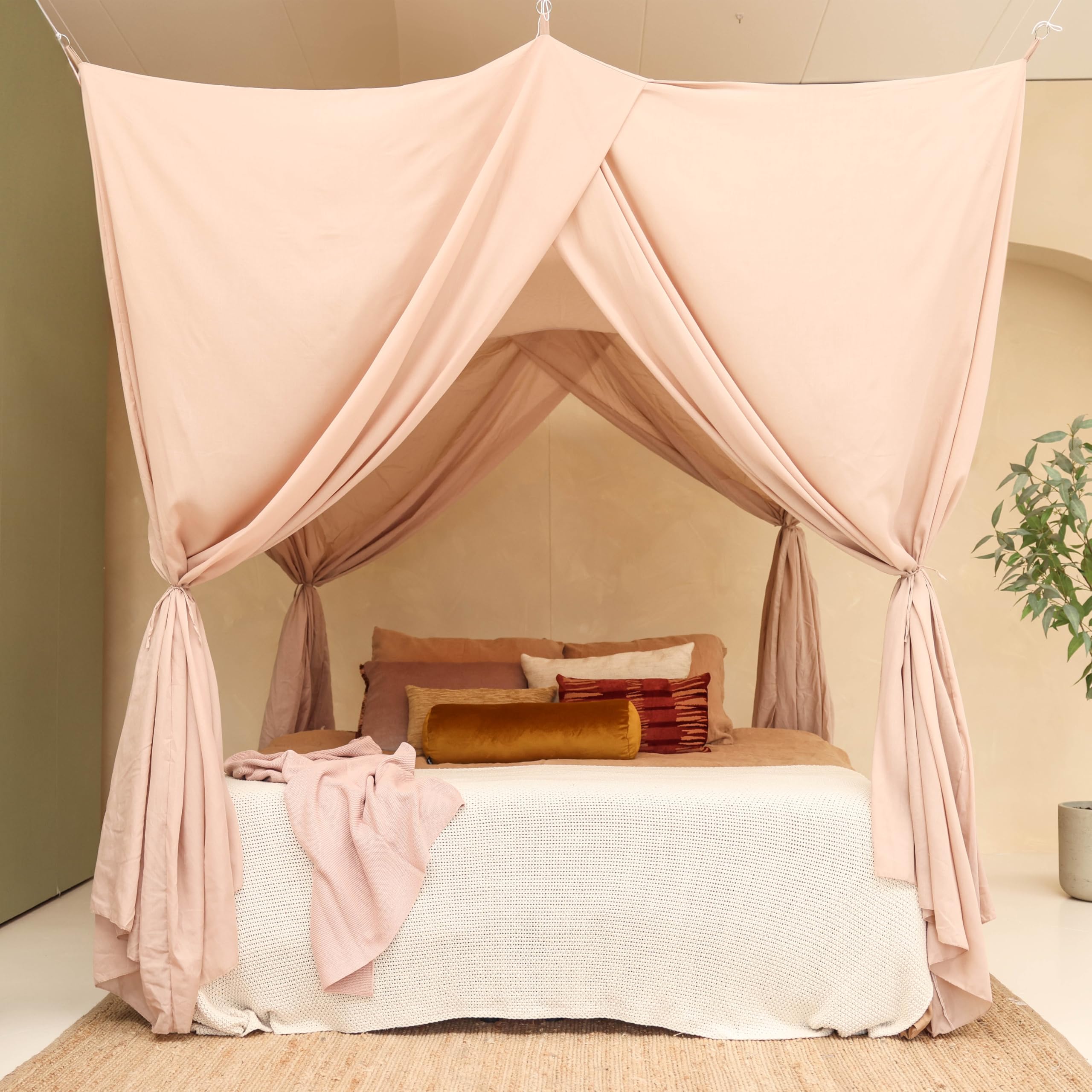 Nougat Betthimmel für Doppelbett | Rechteckiges Moskitonetz Größen | Baldachin Bett für Teenagern & Erwachsenen | Himmelbett für Schlafzimmer