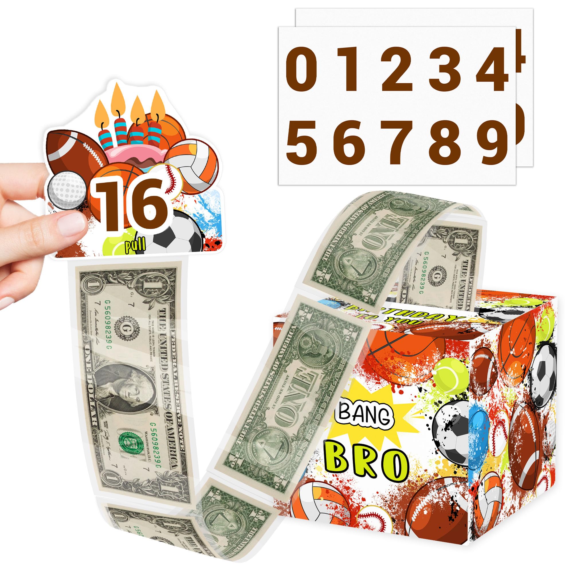 DIY Surprise Bowling Pull Out Money Box with Stickers and 35 Pcs Transparent Bag, Birthday Money Gift Box for Cash Gift, Bowling Birthday Money Box