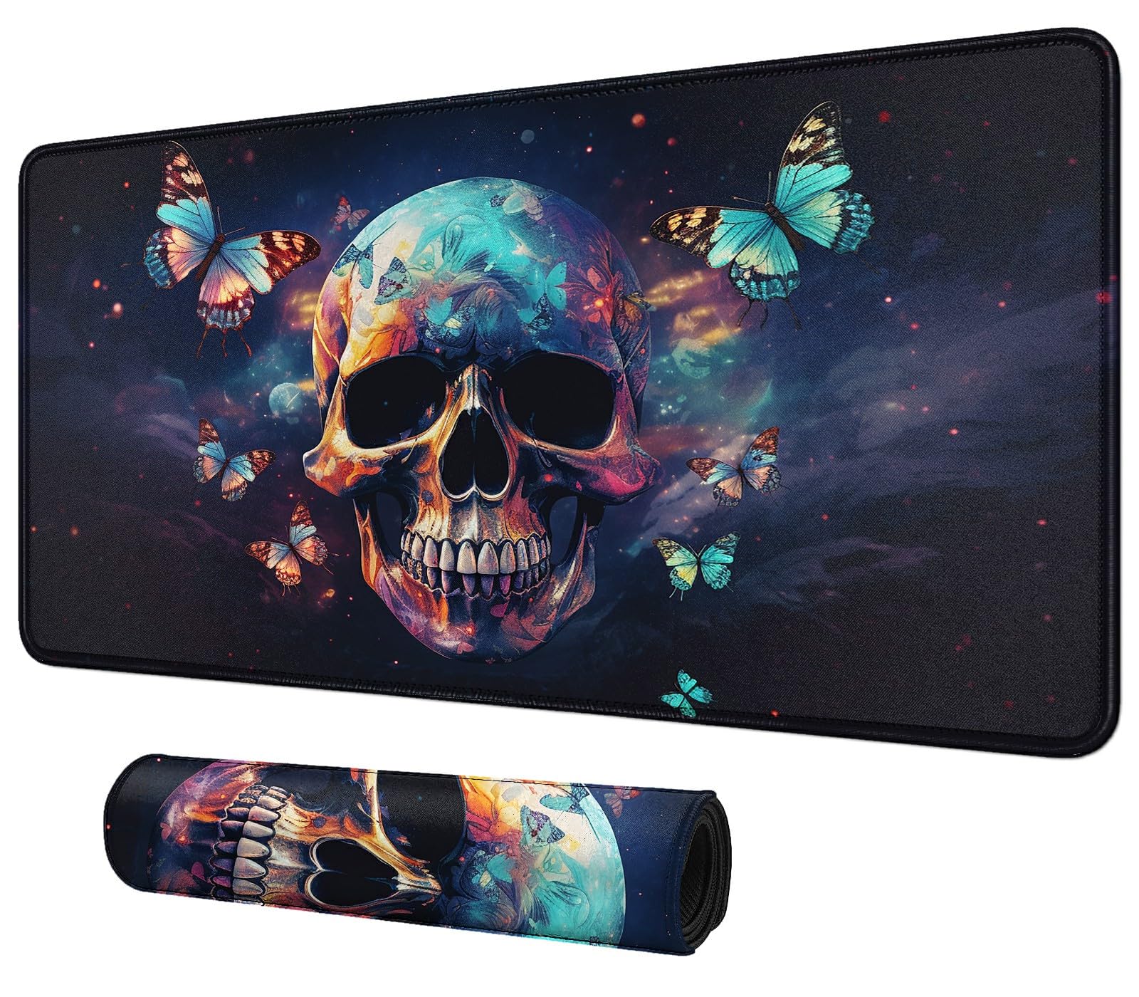 Card Mat for MTG &amp; TCG Playmat,Skull with Butterflies